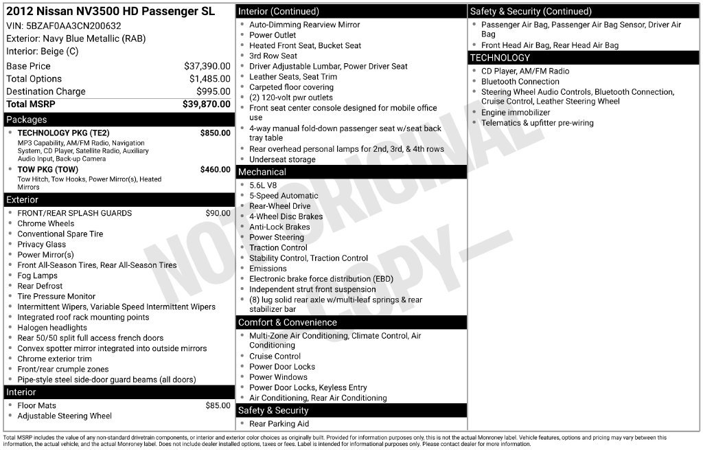 Used 2012 Nissan NV 3500 SL w/ Technology Pkg RWD image 5