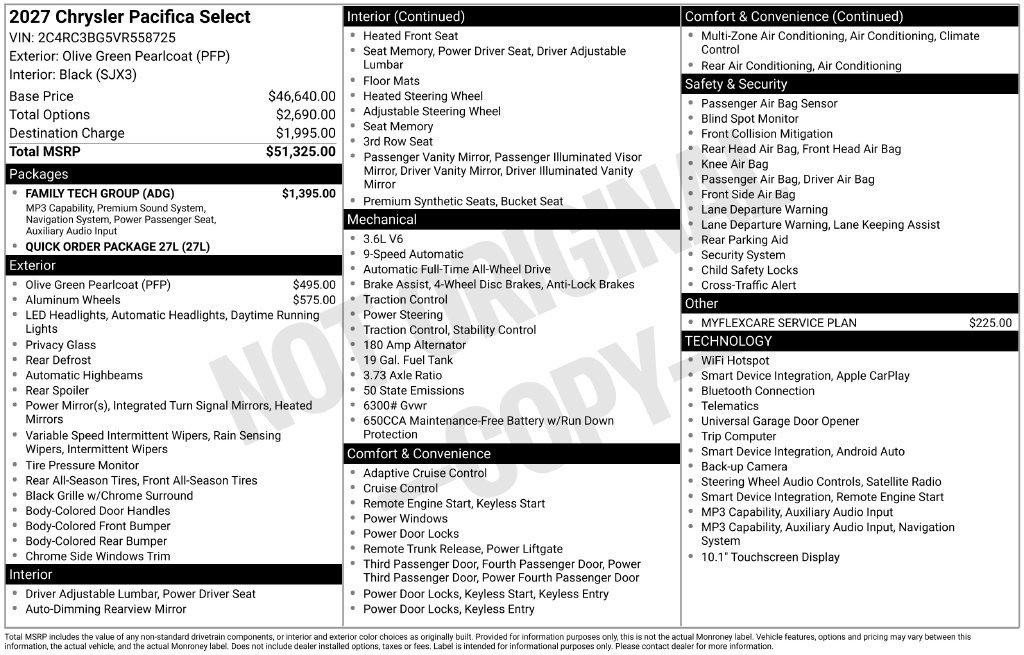 New 2027 Chrysler Pacifica Select w/ Family Tech Group AWD/4WD image 46