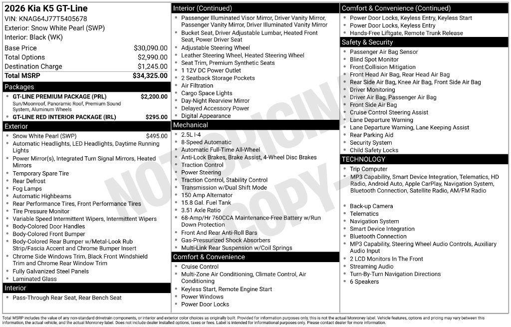 Used 2026 Kia K5 GT-Line w/ GT-Line Premium Package AWD/4WD image 44
