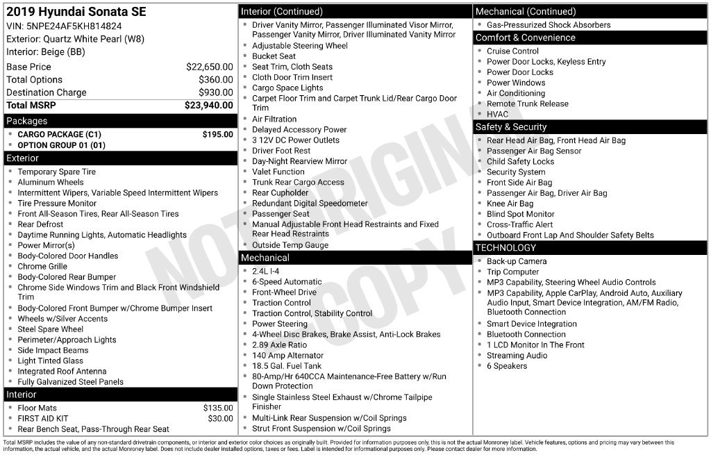 Used 2019 Hyundai Sonata SE w/ Cargo Package FWD image 2