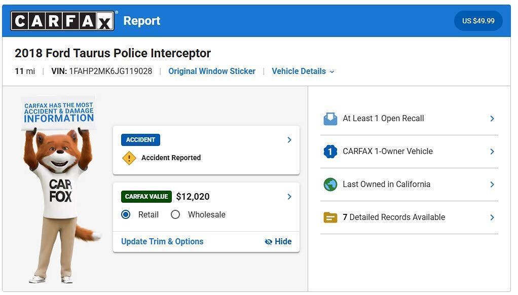 Used 2018 Ford Taurus Police Interceptor AWD image 2