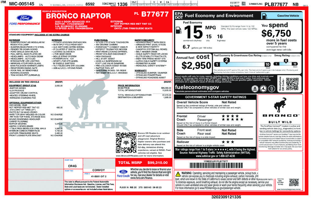 Used 2023 Ford Bronco Raptor AWD/4WD image 9