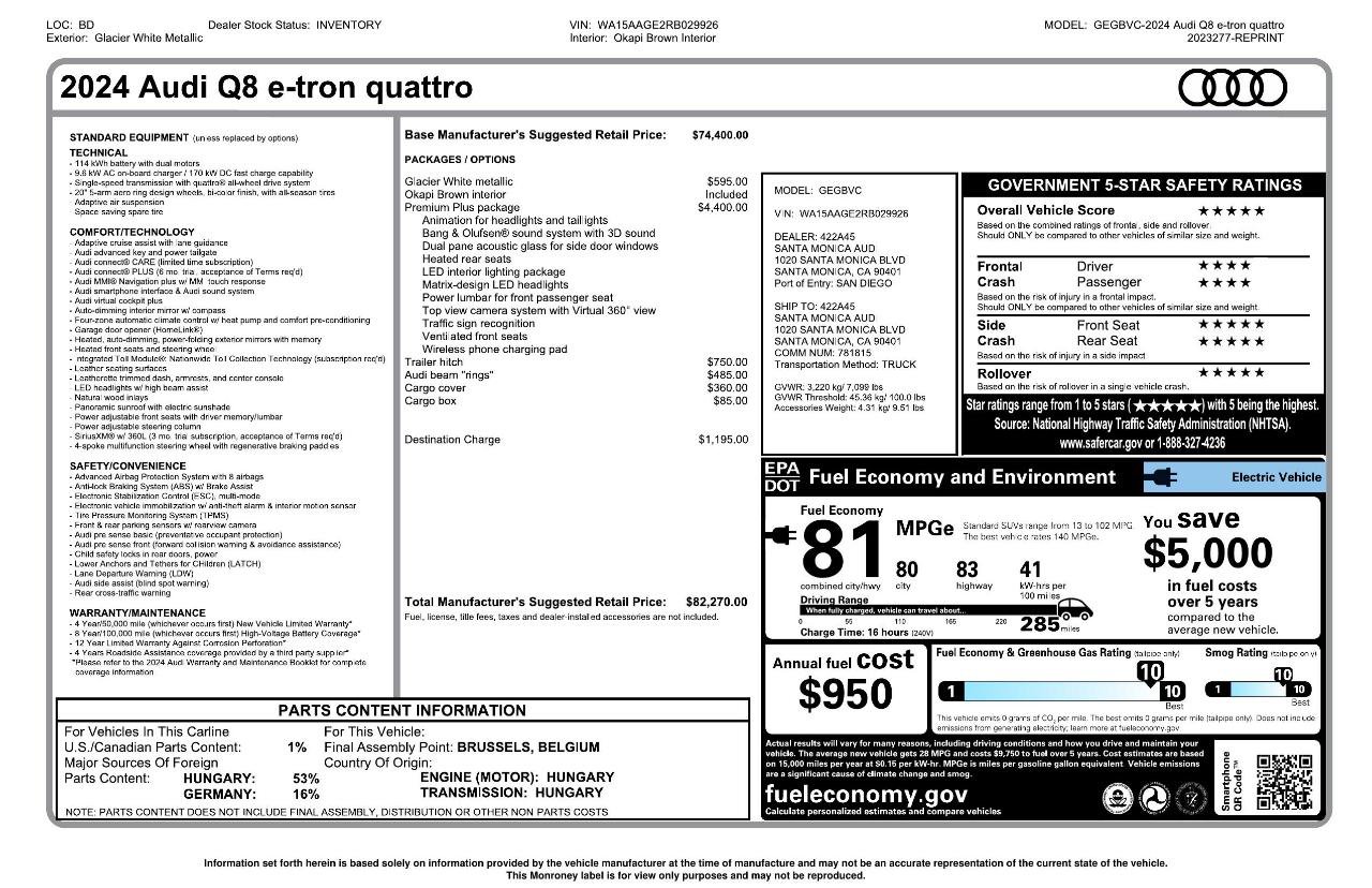 Used 2024 Audi Q8 e-tron Premium Plus AWD/4WD image 3