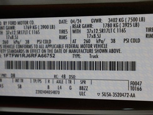 Used 2024 Ford F150 Raptor w/ Equipment Group 803A Raptor R image 59