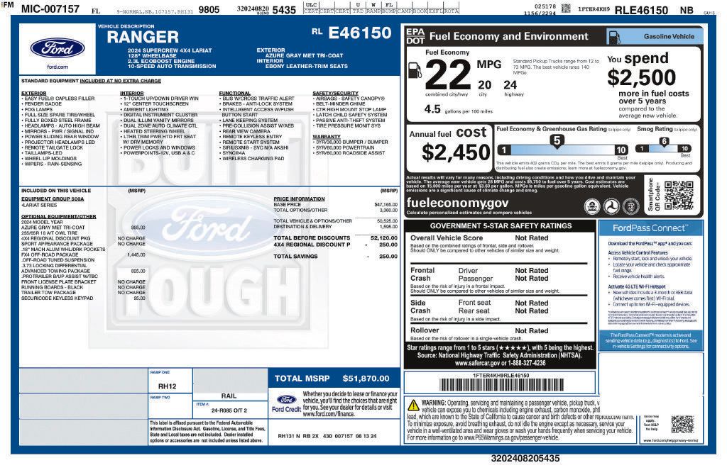 Used 2024 Ford Ranger Lariat w/ FX4 Off-Road Package AWD/4WD image 38