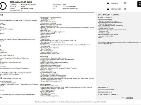 Used 2018 Audi A6 3.0T Sport w/ 20" Black Optic Wheel Package image 2