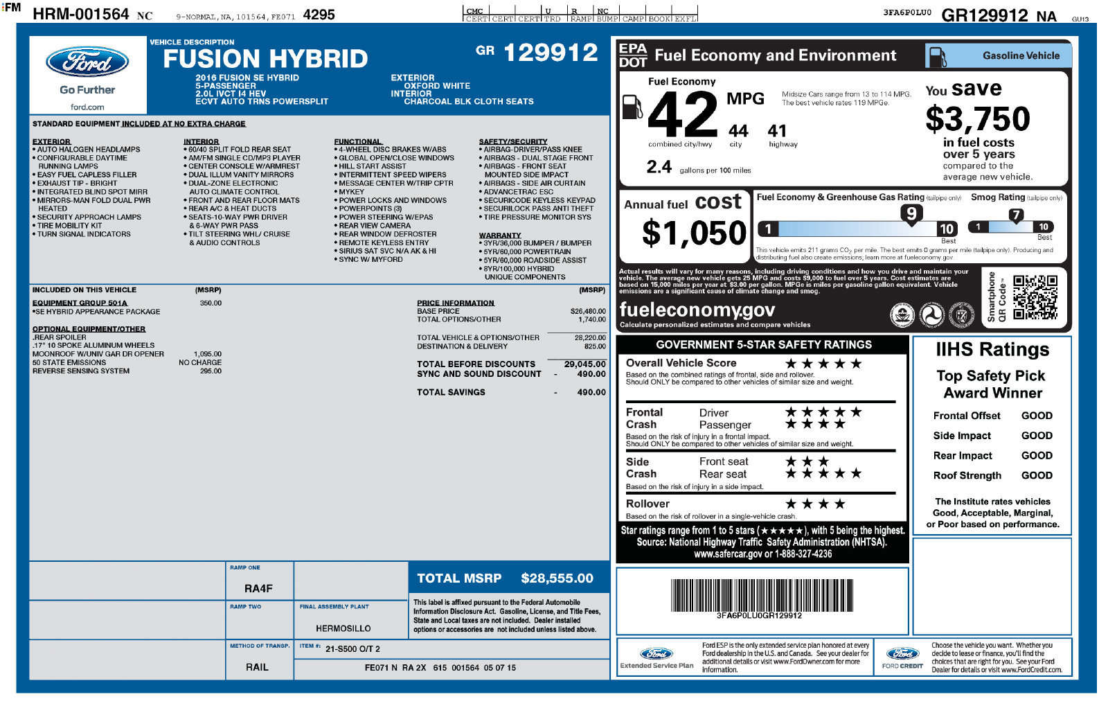 Used 2016 Ford Fusion SE w/ Equipment Group 501A FWD image 1