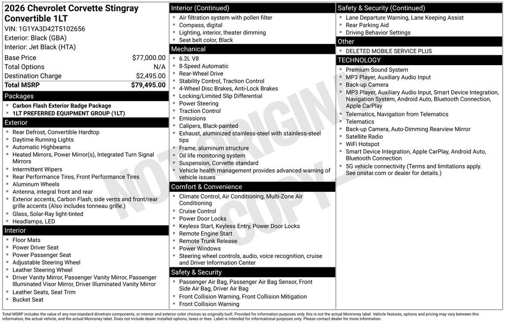 Used 2026 Chevrolet Corvette Stingray Convertible w/ 1LT RWD image 6
