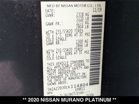 Used 2020 Nissan Murano Platinum w/ Cargo Package image 30