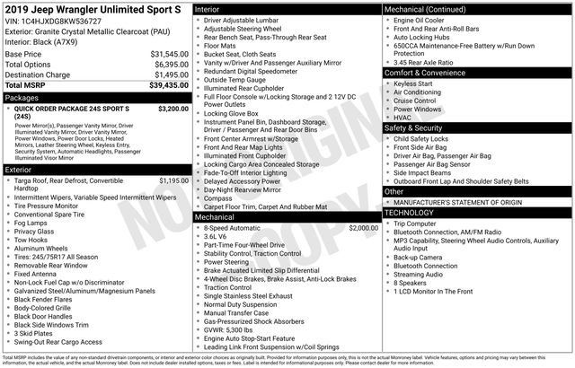 Used 2019 Jeep Wrangler Unlimited Sport S AWD/4WD image 26