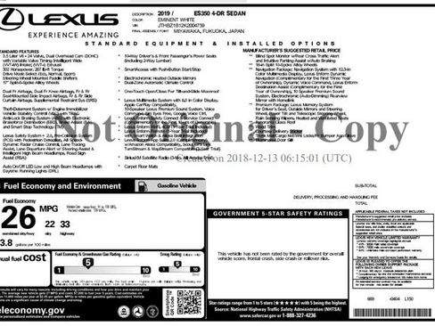 Used 2019 Lexus ES 350 w/ Premium Package FWD image 2