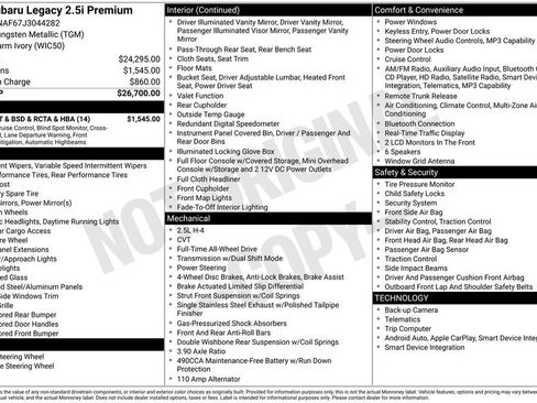 Used 2018 Subaru Legacy 2.5i Premium w/ Eyesight & BSD & Rcta & HBA image 3