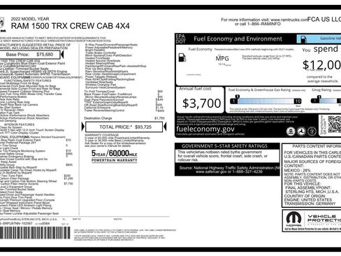 Used 2022 RAM 1500 TRX w/ TRX Level 2 Equipment Group AWD/4WD image 2
