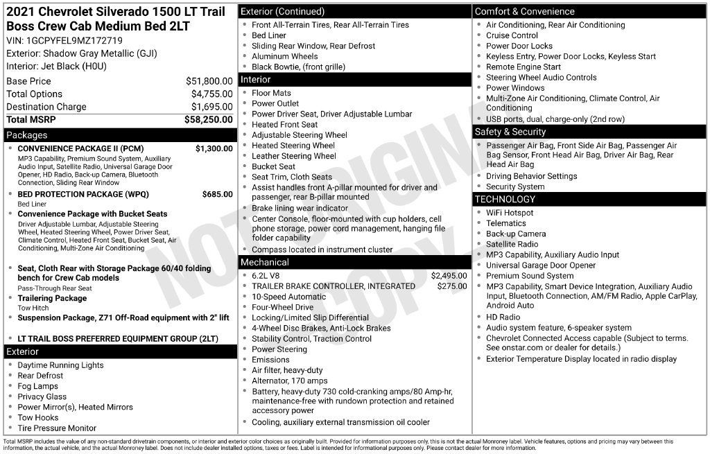 Used 2021 Chevrolet Silverado 1500 LT Trail Boss w/ Convenience Package II AWD/4WD image 2