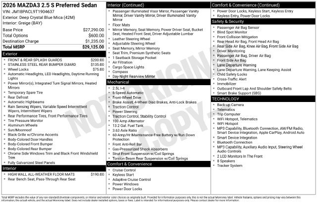 New 2026 MAZDA MAZDA3 2.5 S Sedan w/ Preferred Pkg FWD image 4
