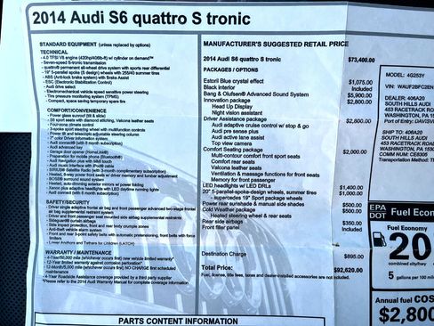 Used 2014 Audi S6 Prestige w/ Driver Assistance Package image 47