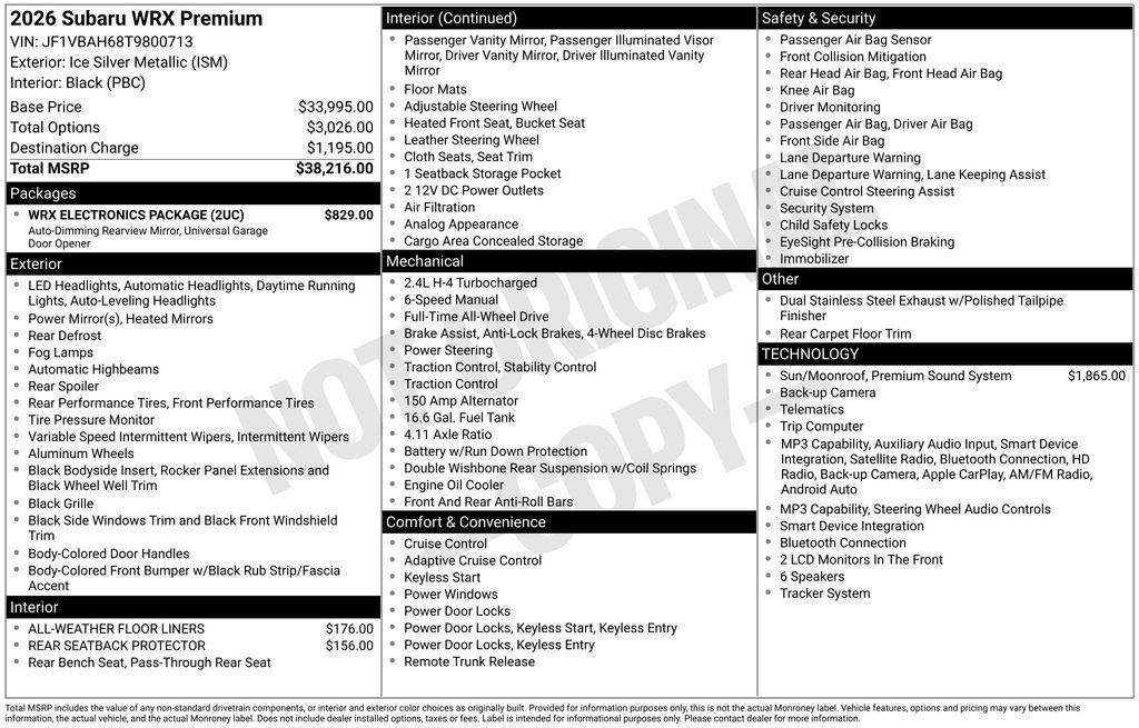 Used 2026 Subaru WRX Premium w/ WRX Electronics Package AWD/4WD image 2