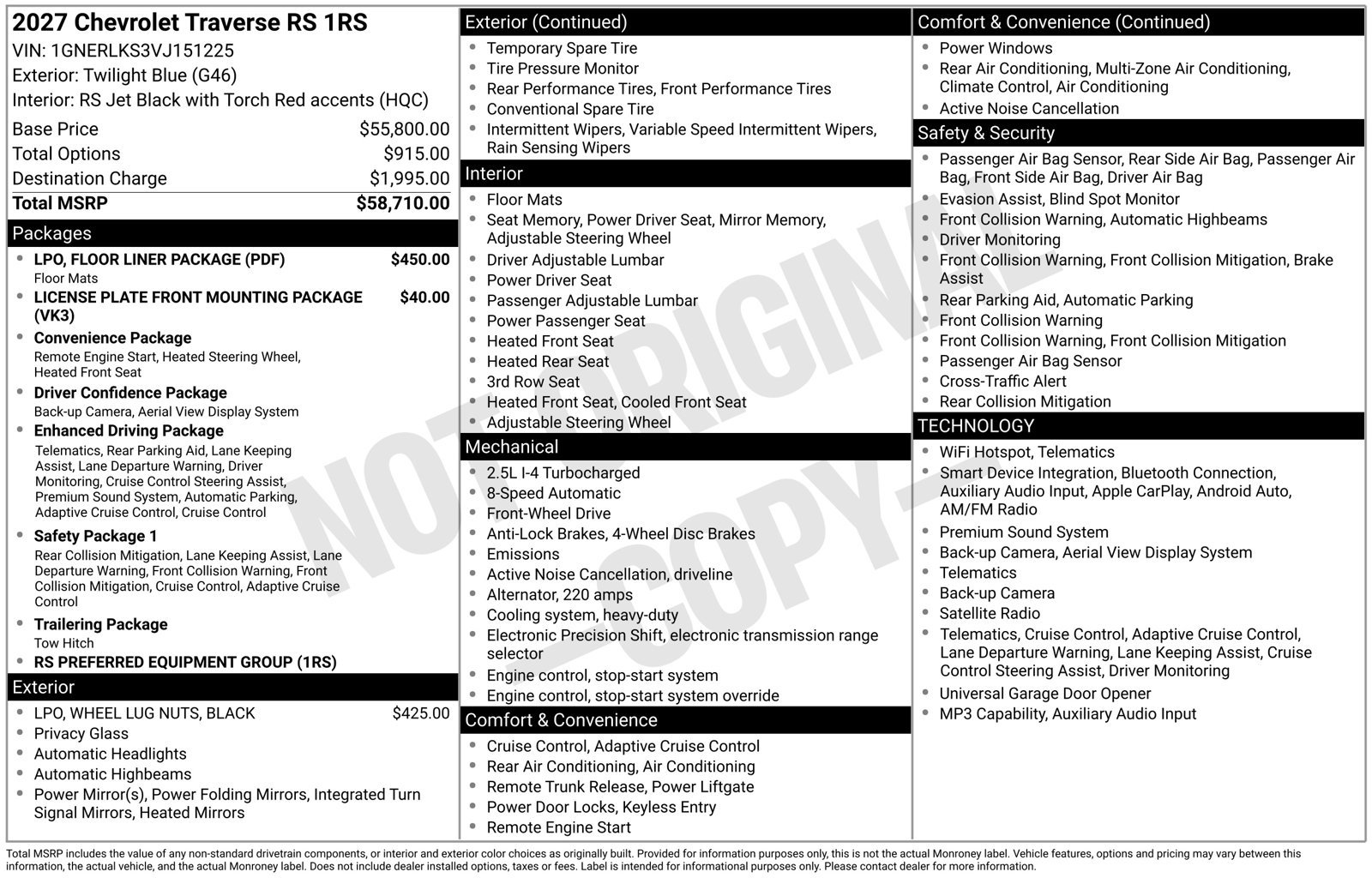 New 2027 Chevrolet Traverse RS w/ LPO, Floor Liner Package FWD image 25