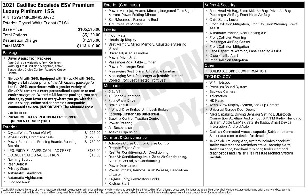 Used 2021 Cadillac Escalade ESV Premium Luxury Platinum AWD/4WD image 88
