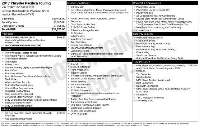 Used 2017 Chrysler Pacifica Touring w/ Tire & Wheel Group FWD image 34