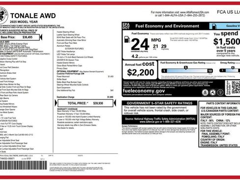 Used 2025 Alfa Romeo Tonale AWD/4WD image 2