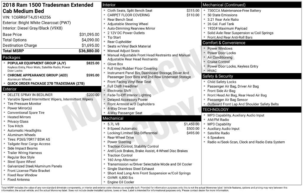 Used 2018 RAM 1500 Tradesman w/ Popular Equipment Group RWD image 2