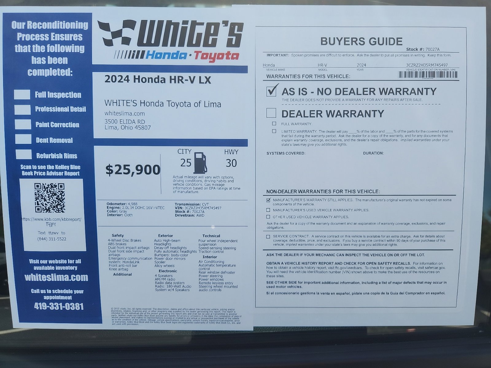 Used 2024 Honda HR-V LX image 12