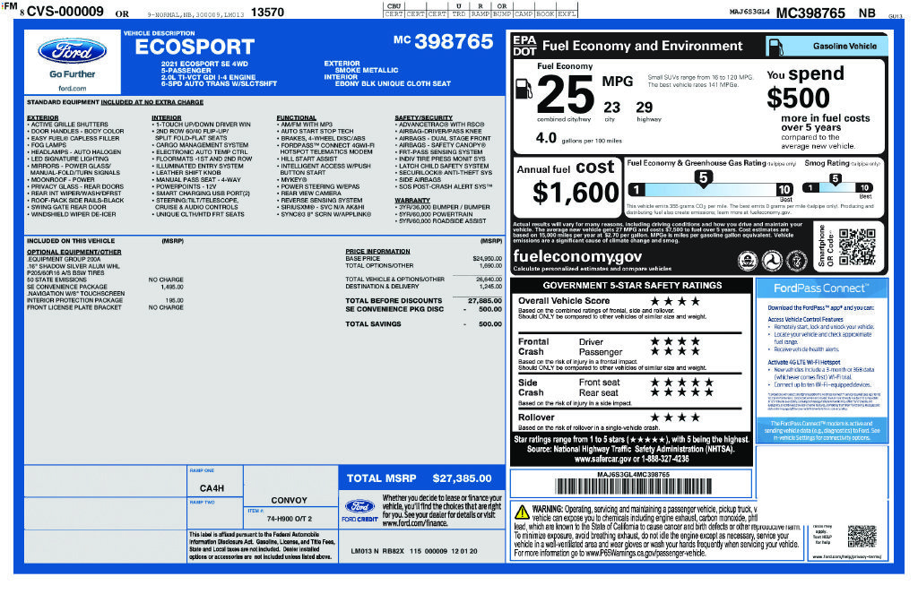 Used 2021 Ford EcoSport SE w/ SE Convenience Package AWD/4WD image 34