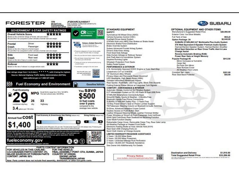 Used 2020 Subaru Forester Sport w/ Popular Package #2 AWD/4WD image 8