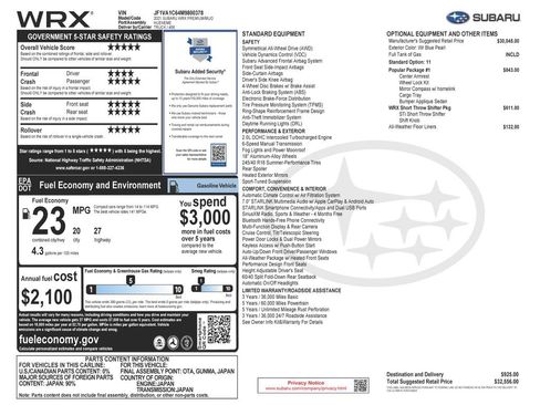 Used 2021 Subaru WRX Premium w/ Popular Package #1 image 2