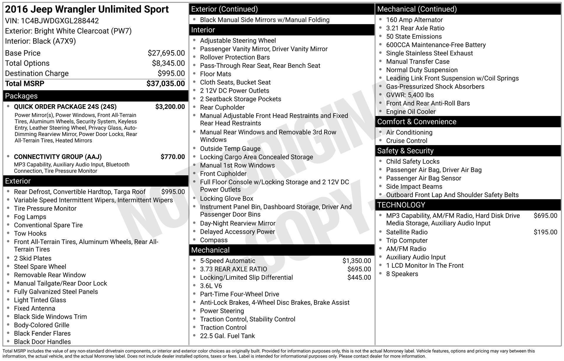 Used 2016 Jeep Wrangler Unlimited Sport w/ Quick Order Package 24S AWD/4WD image 3
