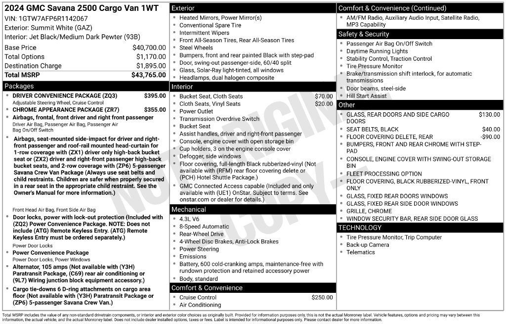 Used 2024 GMC Savana 2500 w/ Driver Convenience Package RWD image 18
