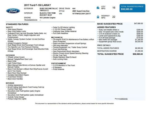 Used 2017 Ford F150 Lariat w/ Equipment Group 502A Luxury image 40