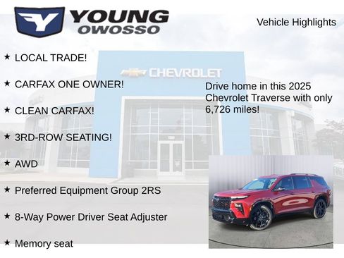 Used 2025 Chevrolet Traverse RS w/ LPO, Floor Liner Package image 7