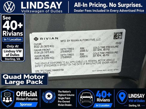 Used 2022 Rivian R1T Launch Edition AWD/4WD image 30
