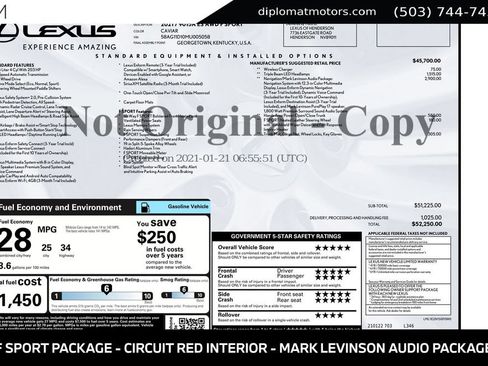 Used 2021 Lexus ES 250 F Sport w/ Accessory Package AWD/4WD image 2
