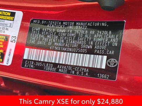 Used 2022 Toyota Camry XSE w/ Navigation Package image 42