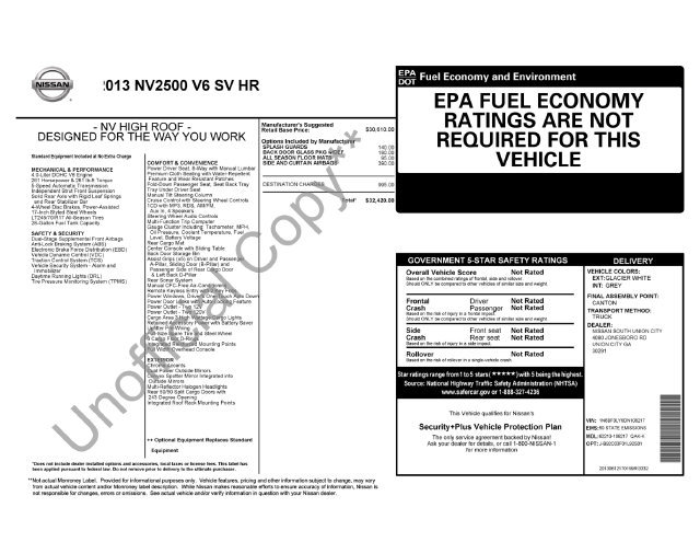 Used 2013 Nissan NV 2500 SV w/ Side Curtain Airbag Pkg RWD image 9