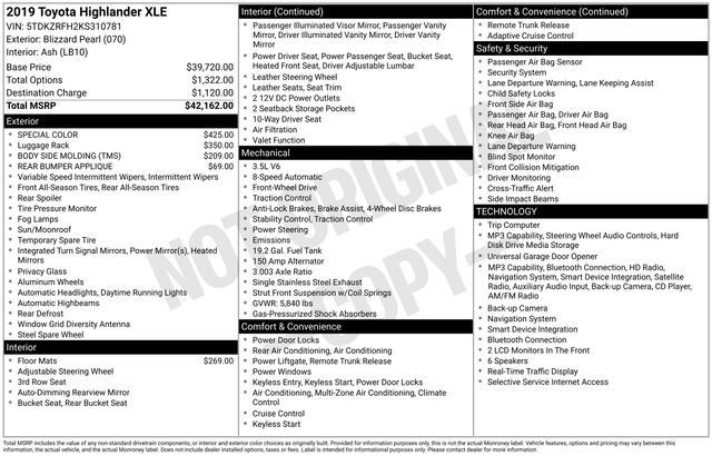 Certified 2019 Toyota Highlander XLE FWD image 37
