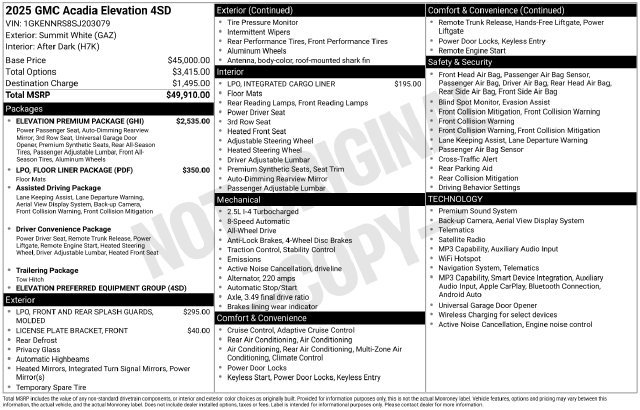 Used 2025 GMC Acadia Elevation w/ Elevation Premium Package AWD/4WD image 1