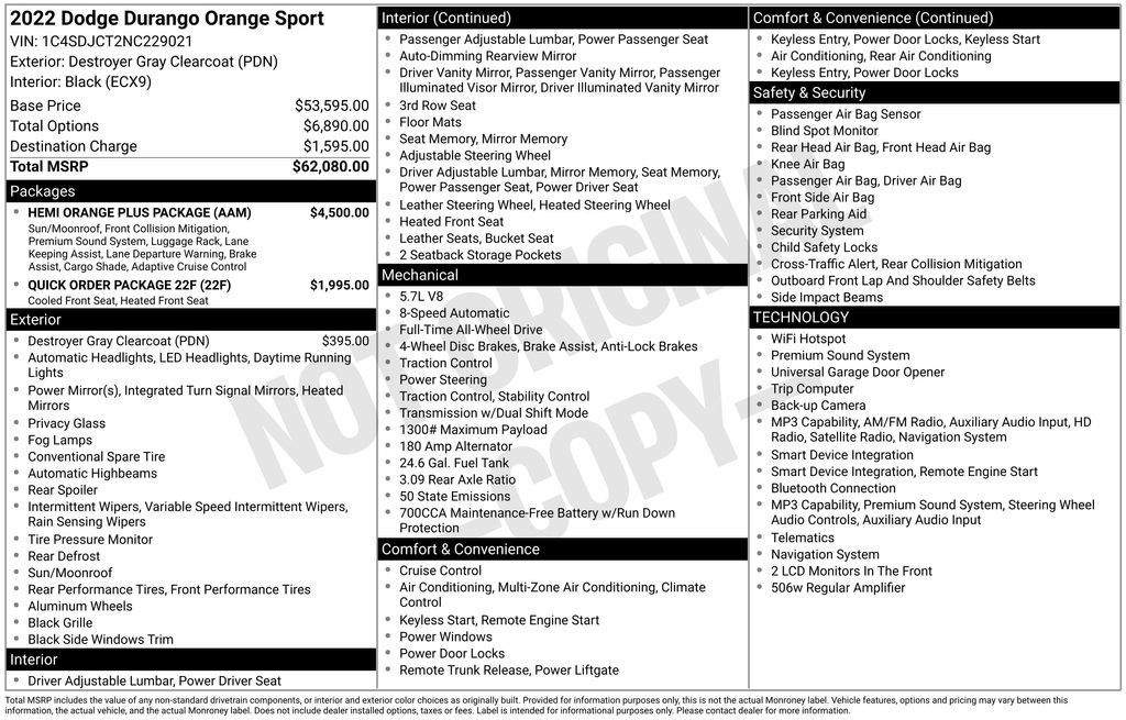 Used 2022 Dodge Durango R/T w/ Hemi Orange Plus Package AWD/4WD image 7