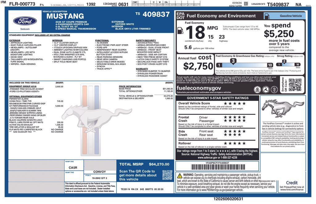 New 2026 Ford Mustang GT Premium w/ GT Performance Package RWD image 5