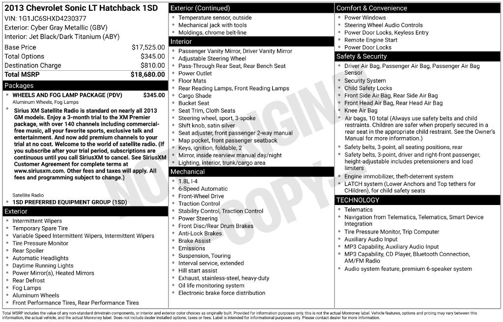 Used 2013 Chevrolet Sonic LT w/ Wheels and Fog Lamp Package FWD image 2