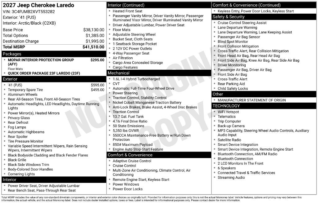 New 2027 Jeep Cherokee Laredo AWD/4WD image 2