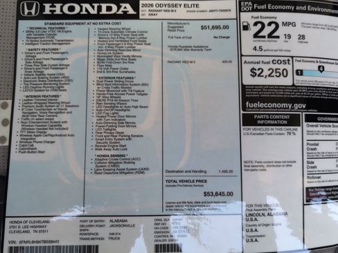 New 2026 Honda Odyssey Elite image 16