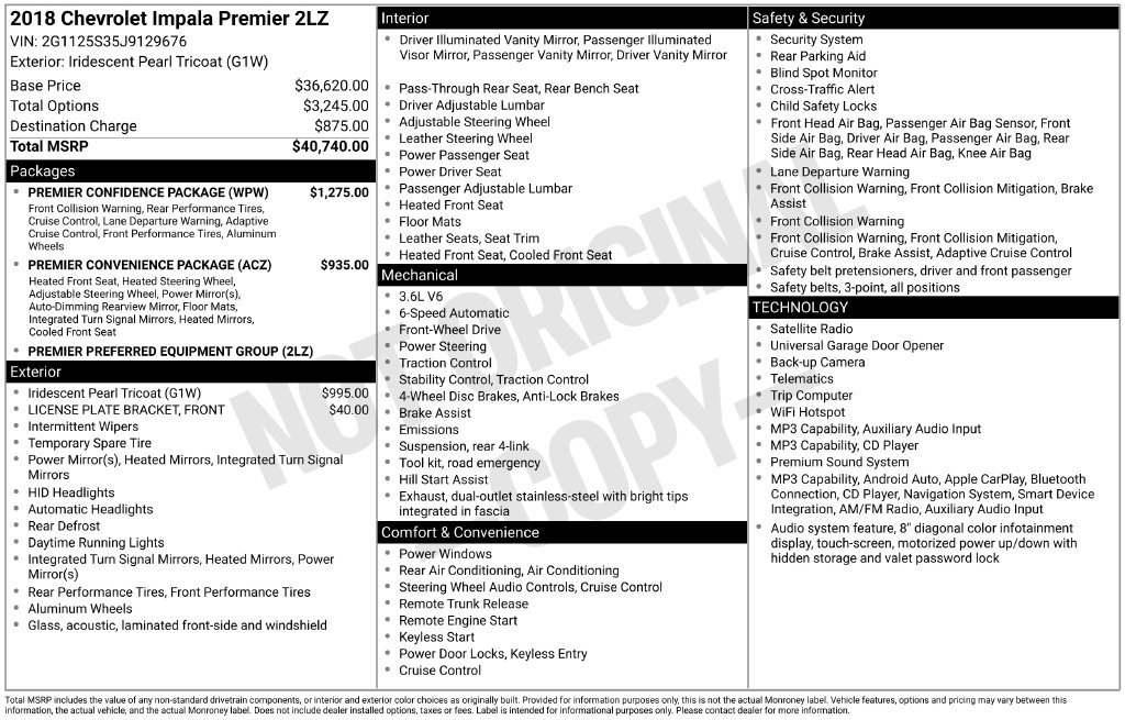 Certified 2018 Chevrolet Impala Premier w/ Premier Confidence Package FWD image 2