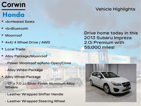 Used 2013 Subaru Impreza 2.0i Premium w/ Alloy Wheel Pkg + Moonroof image 6