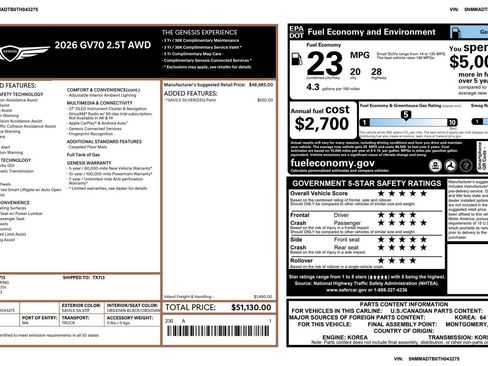 Certified 2026 Genesis GV70 2.5T AWD/4WD image 3