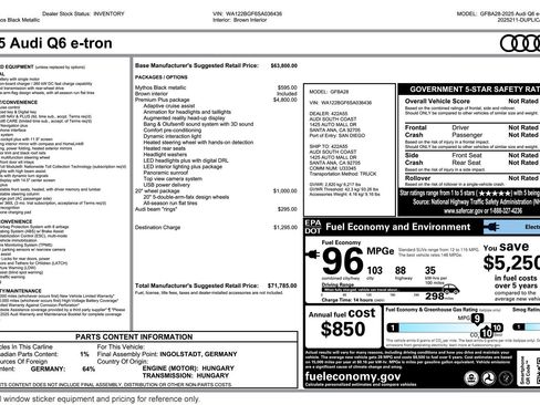 Used 2025 Audi Q6 e-tron Premium Plus w/ Premium Plus RWD image 2