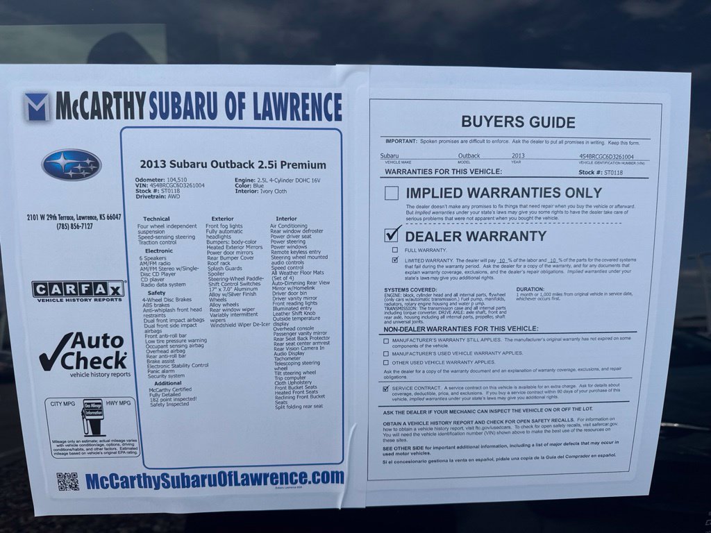 Used 2013 Subaru Outback 2.5i Premium AWD/4WD image 11